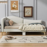Full Size Upholstered Daybed with Headboard and Armrest, Support Legs, Beige WF318303AAM