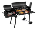 Barrel Charcoal Grill with Offset Smoker, All Metal Smoker with Side Table and Wheels for 04093405