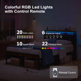 Queen Size Metal Platform Bed Frame with Adjustable Upholstered Headboard, Charging Station, LED W1903P195337