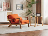 Mid-Century Modern Accent Chair with Wooden Frame - Oak Armrest, Linen-Cotton Burnt Orange 66576481