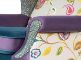 Anya Boho Chic Wingback Accent Arm Chair, Floral & Leopard, Blue-Teal & Purple Velvet B2719P238251