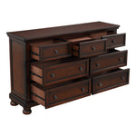 ZUN Classic Transitional Dresser of 7 Drawers Brown Cherry Finish Birch Veneer Hidden Drawer Bun Feet B011P155250