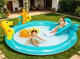 Kids Inflatable Marine Life Spray Pool with Slide & RingToss Game, PVC Outdoor Water Play Center 69496282