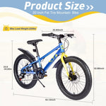 ZUN 20 Inch Kids Bicycles , Fat Tire Mountain Bike for Boys and Girls Age 5 + Years ,Dual-Disc W1019P203874