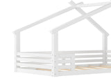 Twin House Floor Bed with Window and a Small Shelf, Solid Wood Floor Bed with House-shaped Roof, No W1580P362678