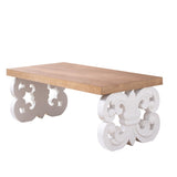 Ornate Coffee Table 47" Rectangular Farmhouse Style Table with White Carved Base and Natural W2729P298232