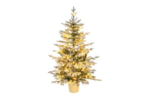 ZUN 4 FT Snow Flocked Pre-lit Artificial Christmas Tree with Metal Pot Stand, Hinged Xmas Fir Tree with 98414493