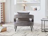 Modern Upholstered Velvet Open Back Accent Chair Barrel Dining Chair with Metal Legs, Cozy Round W3118P312816