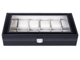 12 Compartments Leather Watch Box Top-Opening Watch Storage Case Portable Watch Organizer Black 85241771