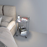 Round Coffee Table with Wheels 2-Tier Movable Side Tables Silver Metal Detachable Bedside Nightstand W1757P336139