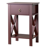 Side Intersection Style Bedside Table Coffee Table with Two-layer Drawer Brown 2pcs 14974804