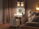 Small Vanity Desk with Mirror and LED Lights, Makeup Table with Charging Station and drawers and 90318617