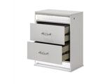 Glam Modern 2-Drawer Nightstand with Crystal Accents, LED Lighting and White Lacquer Finish B009P243214