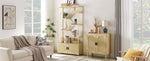 ZUN Rattan bookshelf 7 tiers Bookcases Storage Rack with cabinet for Living Room Home Office, Natural, 81459635