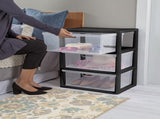 (2 pack) Wide 3 Drawer Tower, Plastic Storage Organizer with Removable Clear Bins, Easy to Assemble 34033619