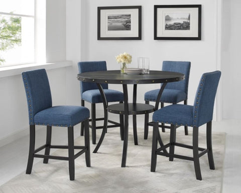 ZUN Biony Blue Fabric Counter Height Stools with Nailhead Trim, Set of 2 T2574P181627