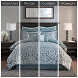 8 Piece Jacquard Comforter Set Aqua/Silver Cal King B035128884