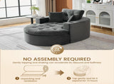 Oversized Dark Gray Round Chaise Lounge Sofa, Upholstered Lounge Chair with 3 Pillows, Boneless Sofa W6167P542349