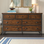 ZUN Industrial Design Bedroom 1pc Dresser of 7 Drawers Rustic Brown and Gunmetal Finish Wooden B011P152673