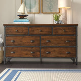 ZUN Industrial Design Bedroom 1pc Dresser of 7 Drawers Rustic Brown and Gunmetal Finish Wooden B011P152673