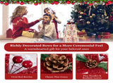 3-Piece Flocked Christmas Gift Boxes - 60 Warm-White LEDs, Timer Function, WhiteRed Festive Decor 84994515