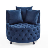 Velvet Upholstered Swivel Chair for Living Room, with Button Tufted Design and Movable Wheels, W487124835