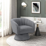 1pc Modern Swivel Accent Chair Dark Gray Boucle Upholstery Solid Wood Foam Seat Cushion Unique Style B011P308016