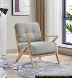 Modern Tufted Back Accent Chair 1pc Gray Upholstery Antique Finish Solid Rubberwood Unique Design B011P182499