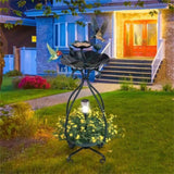 ZUN Dark green Solar Bird Bath Feeder Combo with Flower Planter Pedestal and Solar Lights 41401767