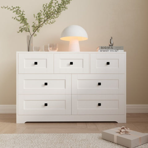 ZUN Chest Of Drawer with 7 drawers white color farm door W2139P241088