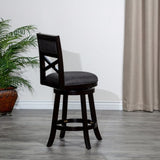 24" Counter Height X-Back Swivel Stool, Espresso Finish, Charcoal Fabric Seat B04660714