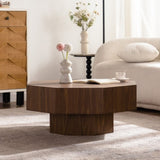 30.51 inch Coffee table Wooden Octagonal-Shaped for Living Room Walnut Suitable for Bedroom, Living W3081P315308