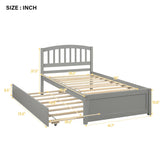 Twin size Platform Bed Wood Bed Frame with Trundle, Gray WF194302AAE