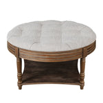 ZUN Large Round WaterProof Ottoman Coffee Table 2 Tier Oversized Button Tufted Ottoman with Wooden Shelf W1445P235095