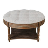 ZUN Large Round WaterProof Ottoman Coffee Table 2 Tier Oversized Button Tufted Ottoman with Wooden Shelf W1445P235095