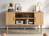 59.05 Inch Low Profile TV Stand - Light Brown Laminate Particle Board Media Console with Double 81964565