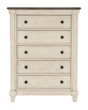 ZUN Transitional Rustic Style 1pc Chest of 5x Drawers Antique White and Rosy Brown Bedroom Furniture B011P225155