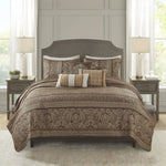 ZUN 6 Piece Jacquard Quilt Set with Throw Pillows Brown/Gold King/Cal King B03597483