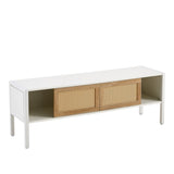 54.33" Rattan TV cabinet with variable color light strip, double sliding doors for storage, W1265121751