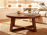 30 Inch Round Farmhouse Coffee with Pine Wood Legs, 2.6" Thicktop Stable X-Base Accent 01816248
