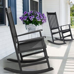 ZUN Outdoor Wood Rocking Chair, Wooden Patio Rocking Chair with Comfortable Backrest, Weatherproof Patio 23489524