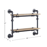 2 Tier Wall Shelf with Metal Tube, Oak and Sandy Black B016P324197