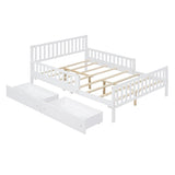 Full Size Wood Platform Bed with Guardrails on Both Sides and Two Storage Drawers ,White N733P172700K