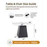 Modern 44" Rounded Square Outdoor Pedestal Dining Table, Greek Marble-Look Sintered Stone Top, W1886P309725