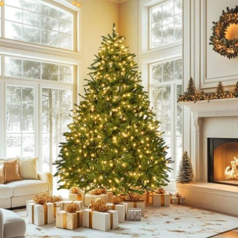 ZUN 7ft Pre-Lit Artificial Holiday Christmas Tree for Home, Office,Party Decoration w/700 Warm White W2773P197086