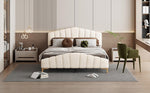 ZUN Queen Size Velvet Platform Bed with Thick Fabric, Stylish Stripe Decorated Bedboard and Elegant 00803623