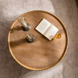 Coffee Table Round Wood Modern Solid Wood Veneer Handcrafted Relief Tea Table with Sturdy Pedestal W3158P323243