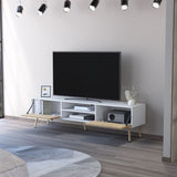 Kimball TV Rack, Spacious Storage with 2 Hinged Drawers and Open Shelves B128P176178