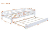 Twin Size Wood Daybed with Trundle and Fence Guardrails, White WF301862AAK