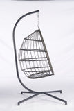 ZUN Outdoor Garden Rattan Egg Swing Chair Hanging Chair Dark Blue Cushion W874126289